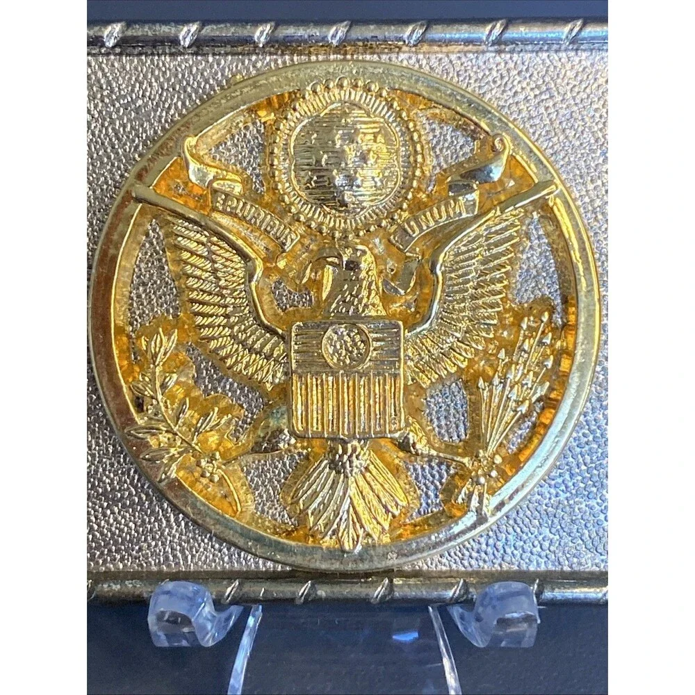 US Military Army Eagle Symbol~Pluribus Unum Belt Buckle 2 Tone Gold & Silver